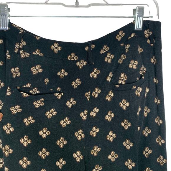 ELEVENSES Printed Crop Trouser Pants High Rise Wide Leg Lightweight Black Size 2 - Picture 5 of 8
